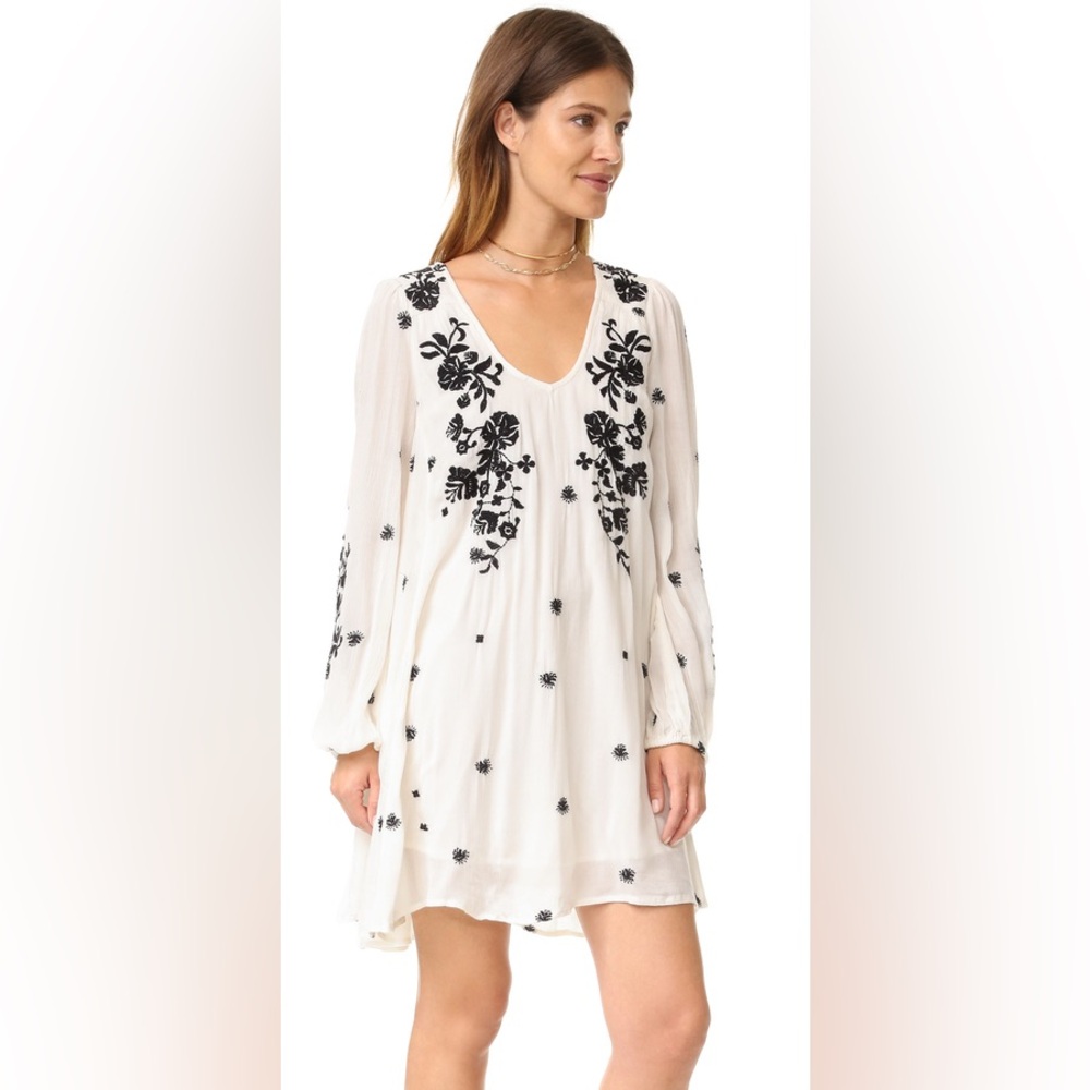 Free People Sweet Tennessee Embroidered Mini Dress Cream Black Est Sz Small